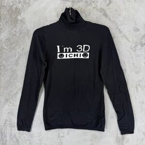 ICHI‎ Black Turtleneck Graphic Sweater I'm 3D Smiley Face MAFA RN Small
